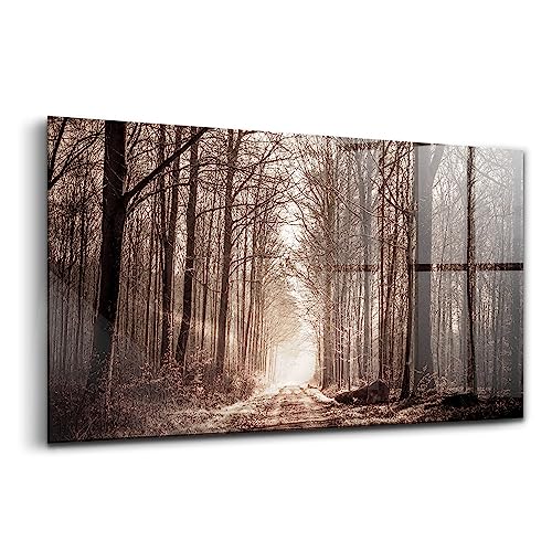 Image en verre coloré moderne 140x70cm déco salon forêt sépia Wallfluent