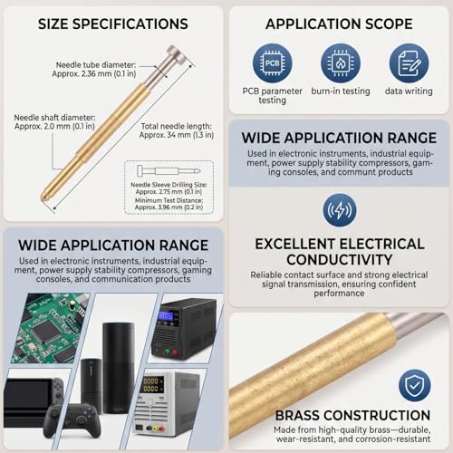 Image of 100pcs Spring Test Probe Pogo Pin Flat Head Brass PCB Testing Tools for Electronic Industrial Equipment and Contact Pressure Leads