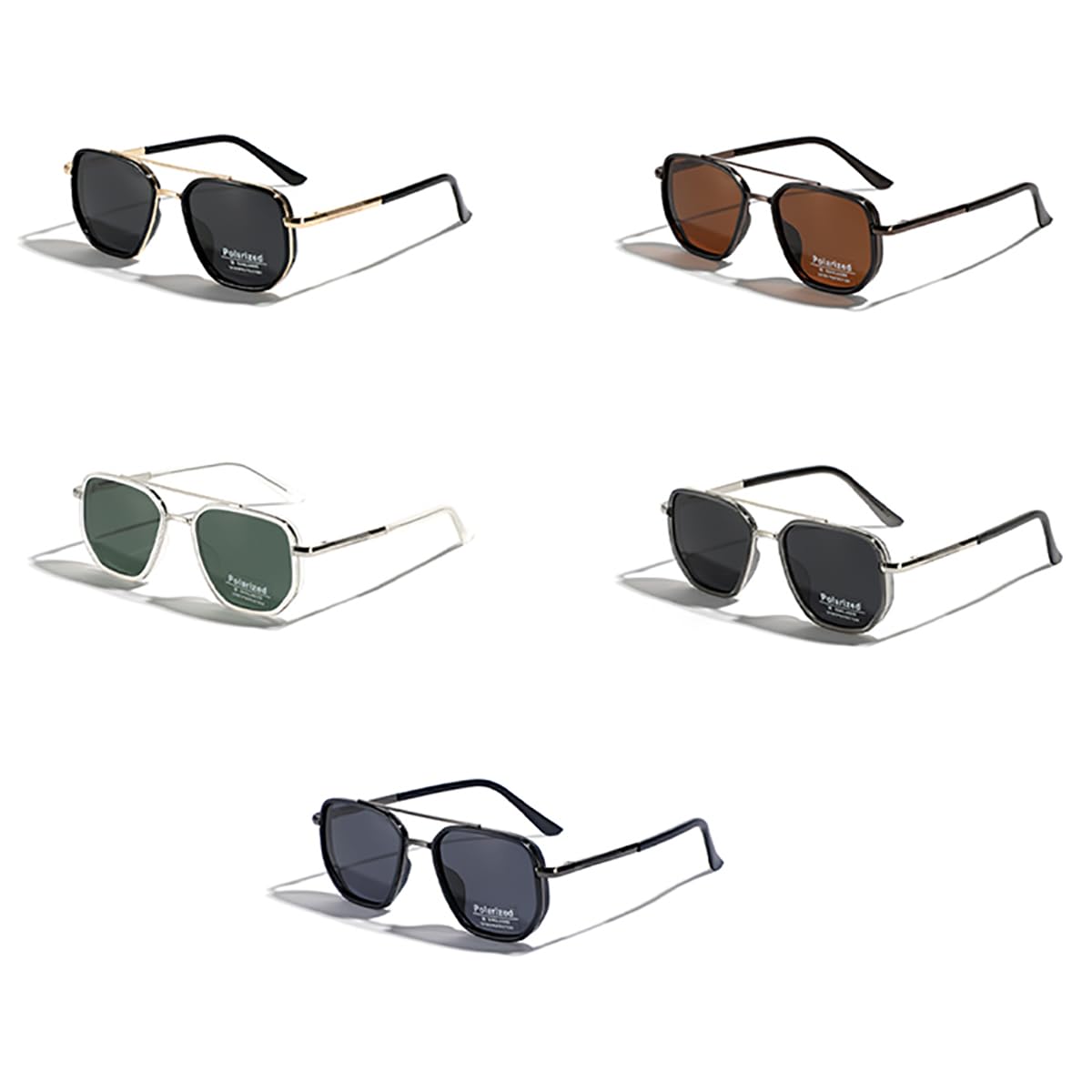 TR90 Lunettes de soleil polarisées rétro carré plat double pont plein cadre UV400