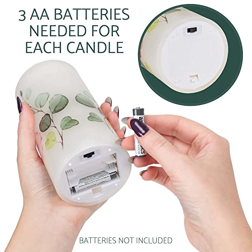 Image of Elanze Designs Floral Pink and Green 6 inch Wax LED Flameless Pillar Candles Set of 3