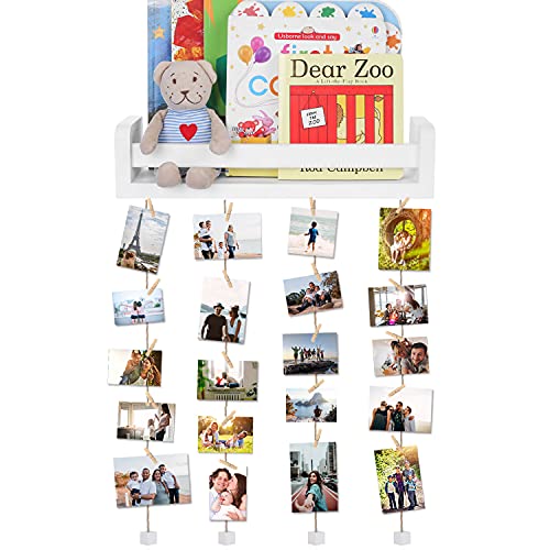 Satauko Estante de Pared de Madera con 24 Acortar para Organizador Fotos, Estanterias Fotos de Pared para Marco Fotos Colgantes, Estante Flotante para Organizador de Libros, Decoracion Habitacion Cover