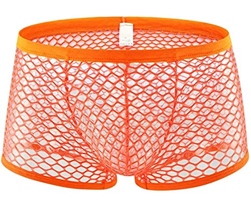Kwelt Homme sous-vêtements Lingerie Homme Boxer Résille Transparente Slip Respirante Caleçon Briefs,L,Orange