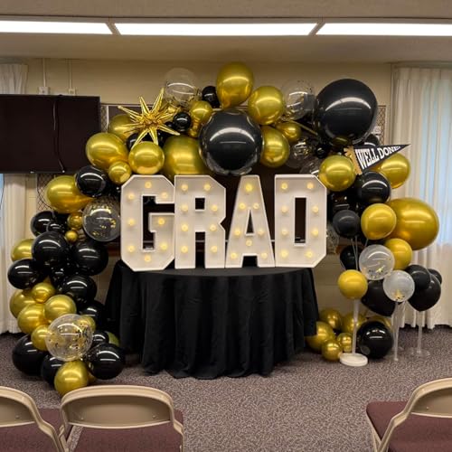 Image of Balloons Black Gold, 60 Packs 12 Inch Black Metallic Chrome Gold Latex Balloons with Gold Confetti Balloon for Men Women Birthday Wedding Baby Shower Graduate Father's Day Anniversary Decorations