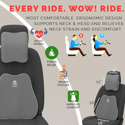 Image of MRRON Series Memory Foam Neck Rest & Extra Lumbar, Relief Pillow, 100% Soft Memory Foam Pillow, Adjustable Strap, Cervical Support for Car Seat. (Grey, Slim Backrest)