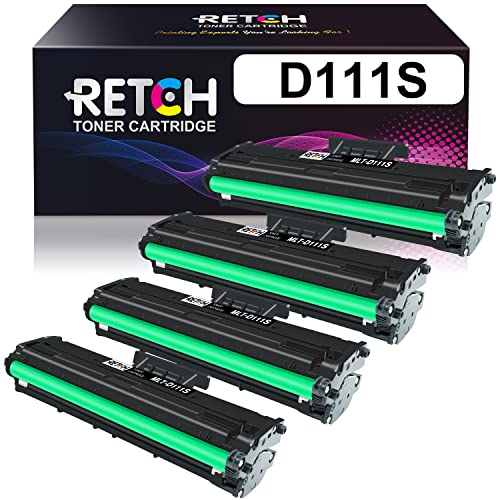 RETCH MLT D111S Compatible Toner Cartridge 4 Black Replacement for Samsung MLT-D111S MLTD111S MLT111S D111S to use with Xpress SL-M2020 SL-M2020W SL-M2070 SL-M2070FW SL-M2022 Laser Printer (4 Pack)