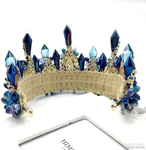 Miniatura 5 de hair jewelry crown tiaras for women Brides Oversize Blue Baroque Royal Tiaras Crown Headpiece Retro Green Rhinestone Tiara Hairbands Wedding Hair