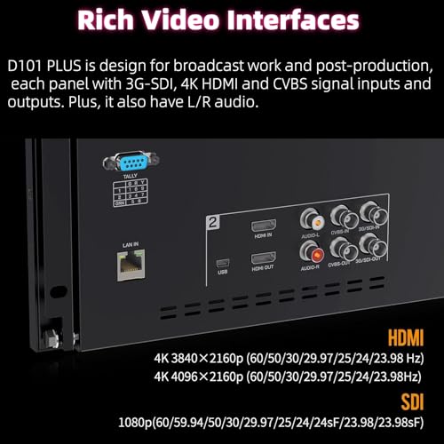 Image of D101 Plus Dual 10.1 inch 4RU Rackmount Monitor 4K HDMI SDI 1920x1200IPS Intuitive Buttons + New menu Interface