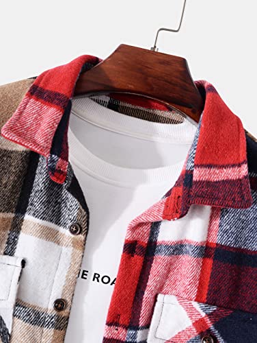 Image of ZAFUL Unisex Plaid Flannel Shirt Jacket Button Down Long Sleeve Pocket Coat Outwear | Mens Fall Clothes Lightweight Long Sleeve Button Down Flap Pocket Jacket Tops for Fall&Winter 2026