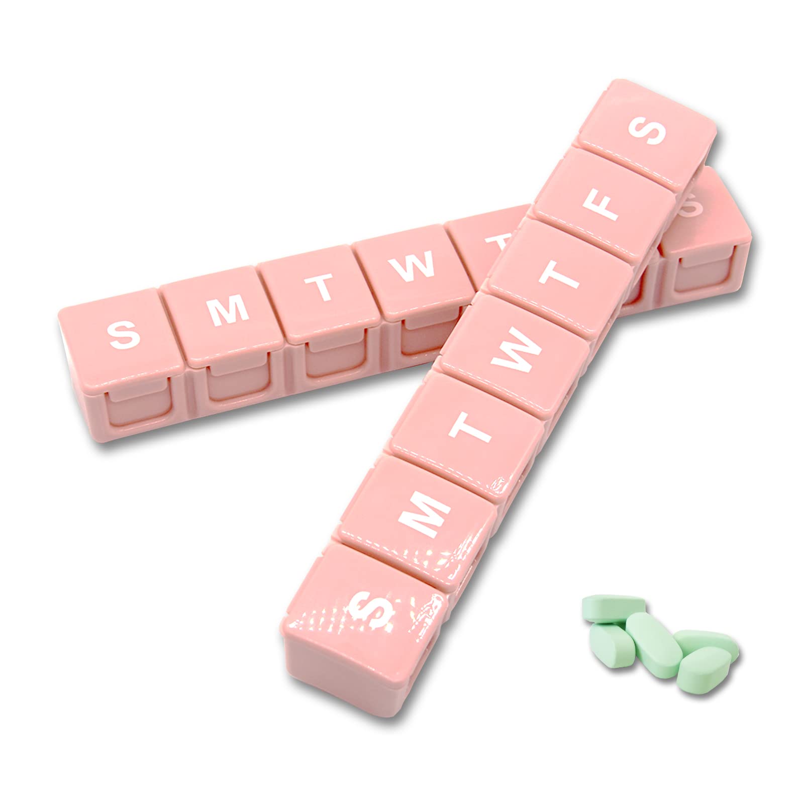 2Pcs Cute Weekly Pill Organizer Daily Pill Case AM PM Pill Box for Medication / Pills / Supplements with Braille(Pink)