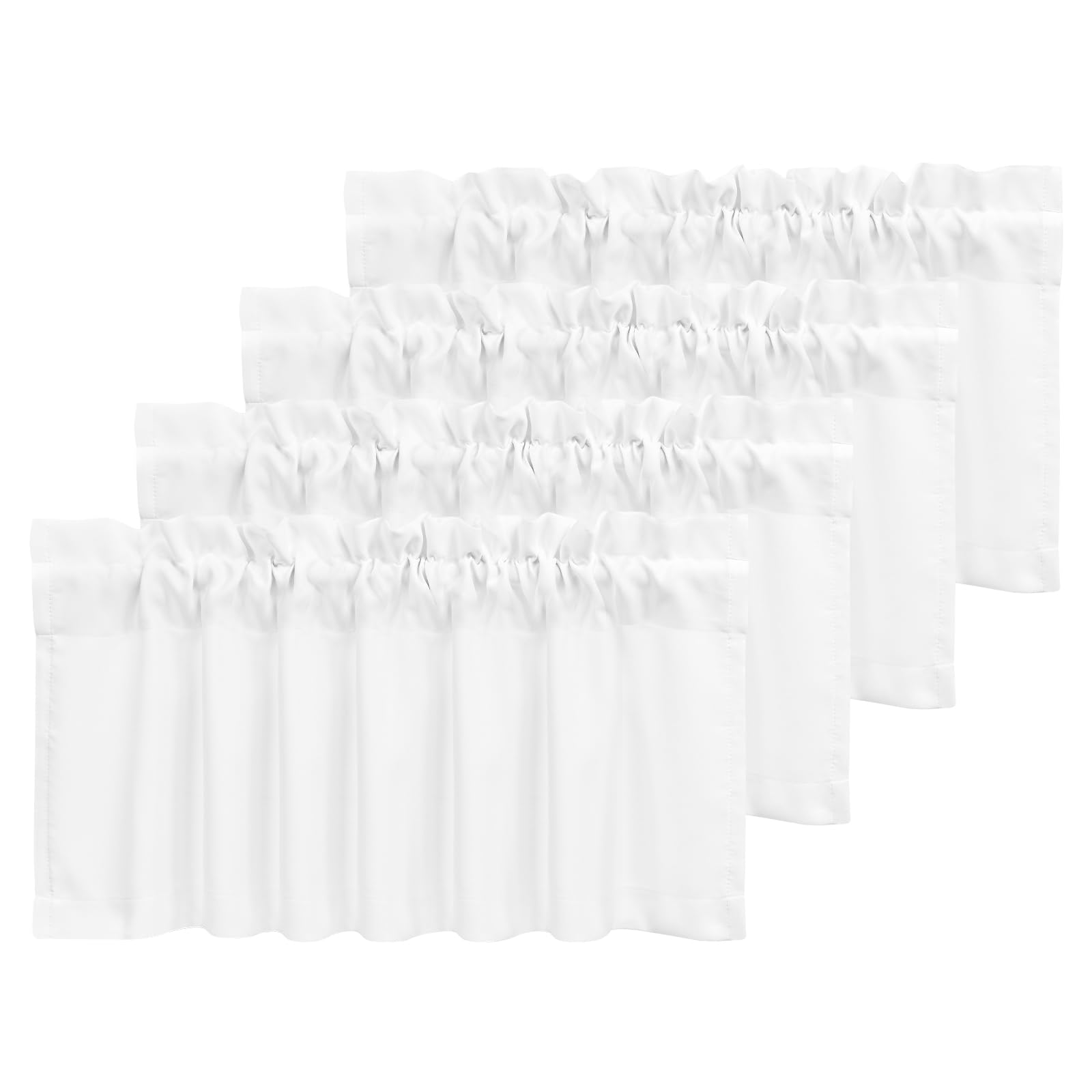 REWOMC 4 Panels Blackout Curtain Valances for Kitchen Living Room Bathroom Bedroom, 52" x 18" White Valances for Windows Rod Pocket Short Curtains for