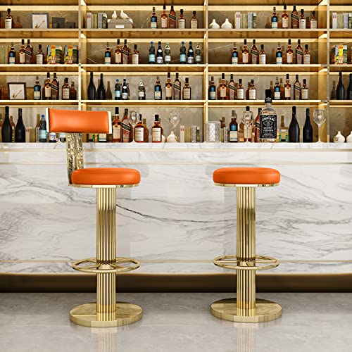Image of Adjustable Swivel Bar Stools Set 3 Kitchen Counter Height Stools | 360 Swivel, 25.6 inch-29.5 inch Adjustable, Leather Thick Cushion, Stainless Steel Frame, 350 lbs Capacity, Gold