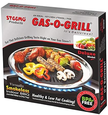 STEEMO Gas O Grill, Grill PAN- Stove TOP Indoor/Outdoor Smokeless BBQ Grill - Black