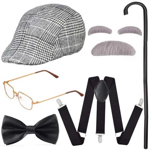 Yewong Disfraz de gángster de Gatsby para hombre de los años 20, disfraz de abuelo, accesorios con sombrero de periódico, gris(grey hat), talla única