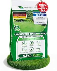 Rasensamen schnellkeimend Frühjahr 0, 5kg – TEST SEHR GUT – Grassamen schnellkeimend Rasen Nachsaat Made in Germany – Rasensaat 20qm - Rasensamen Frühjahr Samen von Natureflow