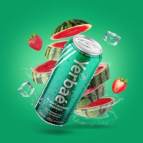 Yerbae Energy Beverage - Watermelon Strawberry, 0 Sugar, 0 Calories, 0 Carbs, Energized By Yerba Mate, Plant-Based, Healthy Alternative To Sugary Energy Drinks, 16Oz Cans (12 Pack) #TOP4