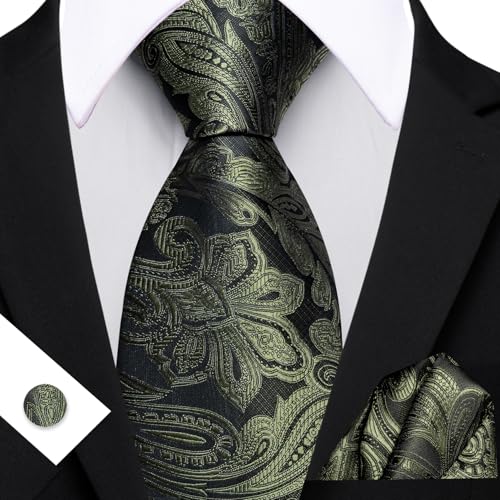 Image of Barry.Wang Men Tie Set Paisley Silk Necktie Pocket Square Cufflinks Formal Wedding Business Party