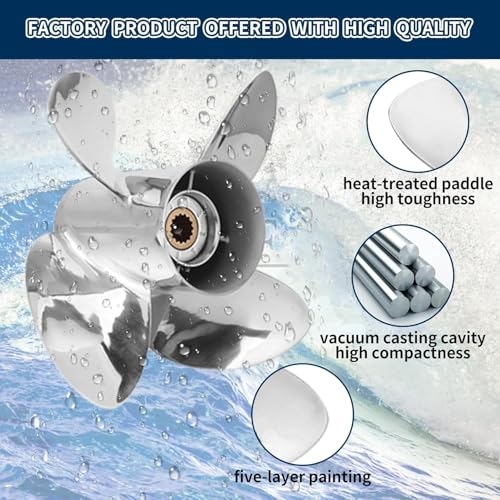 Image of Stainless Steel Boat Propeller 4 Blades Compatible with Yamaha Engines 60HP 70HP 75HP 80HP 85HP 90HP 115HP 130HP Right Hand Rotation 15 Spline Tooth