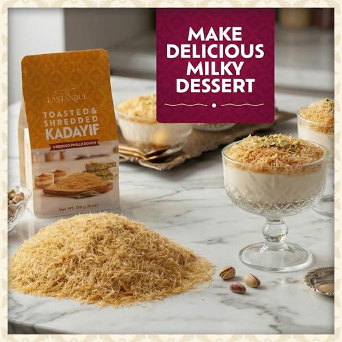 Image of Eastanbul Baked Kataifi Shredded Fillo Dough, Kadayif, Toasted Katafi, 6oz | Dubai Chocolate Ingredient, Kunafa Dough, Knafeh, Toasted Katifi, Baked Kadaif Pastry, Dubai Kataifi, Kosher by Star-K, Halal