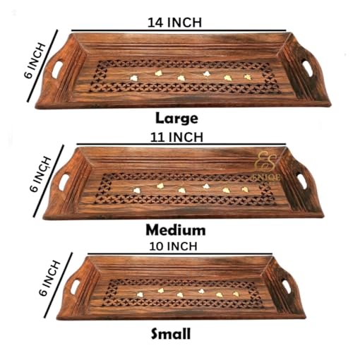 Image of Wooden Breakfast Trays Made of Natural Wood in a Modern Style with Cutout Handles for Food in Large, Medium, and Small Brown (Set of 3)