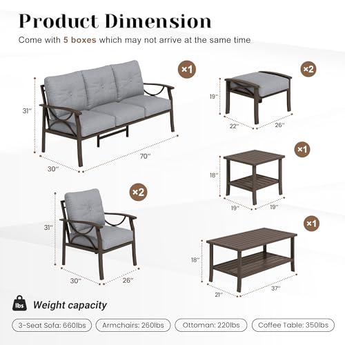 Image of FansaFurn 7-Pieces Outdoor Patio Furniture Set, Outdoor Metal Sectional Furniture with Cushions, Outdoor Conversation Seating Set with Coffee Table for Backyard,Garden, Balcony, Deck, Backyard, Grey