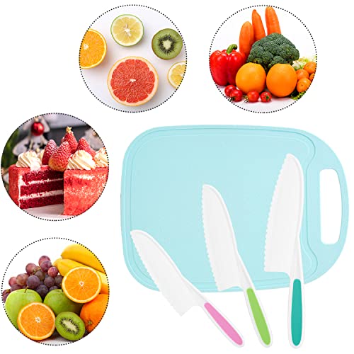 Dikako Kids Knife 3-Piece With Cutting Board - Toddler Knife Set Children's Cooking Nylon Knives - Serrated Edges And Firm Grip Suitable For Cutting Salad, Fruit, Cake, Lettuce (3 Sizes & Colors) #TOP3