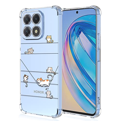XINYEXIN Clear Case for Honor X8a Cute Cat Pattern Design Slim Shockproof Transparent Soft TPU Bumper Case Protective Cover - Kitten