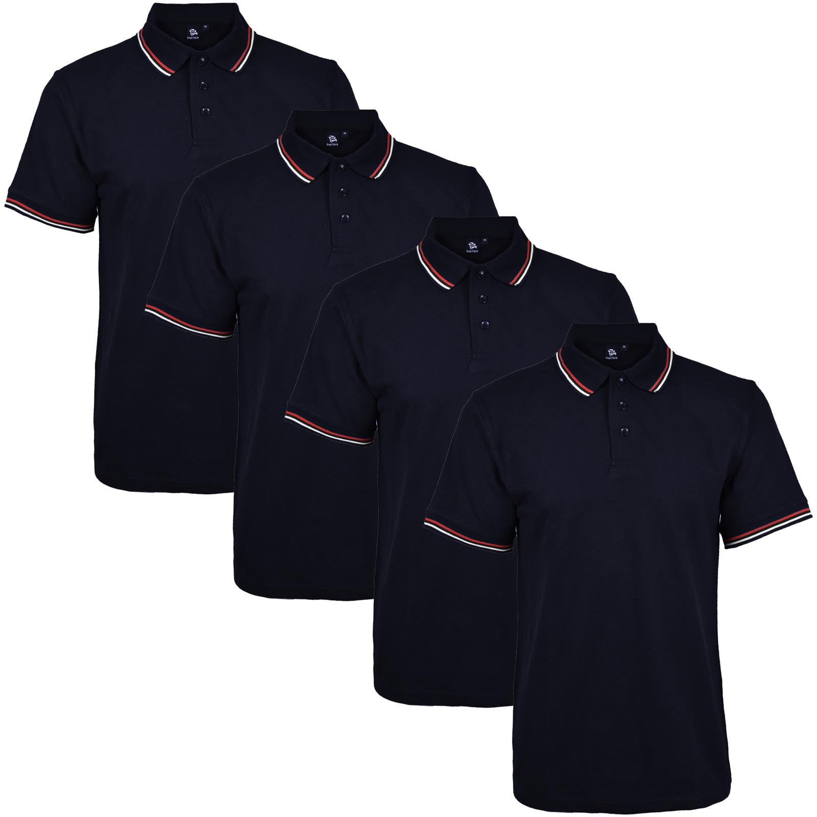 True Face 4 Pack Mens Polo Pique Regular Fit T Shirt Navy Tip M