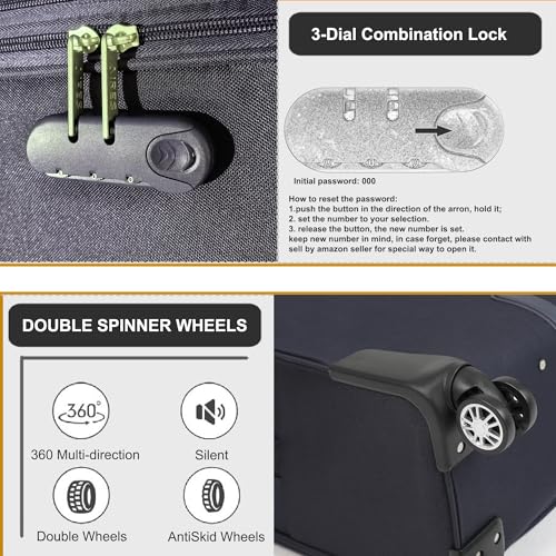 Softside Luggage Sets, Extra Large Expandable Suitcase Sets With Spinner Wheels and Combination Lock Red Luggage For Long Time Overseas Journey (Navy Blue) 22inch, 26inch, 30inch4