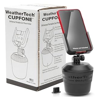 WeatherTech CupFone, Universal Cup Holder Phone Mount for Cars – Adjustable & Secure Fit with Open Access for Charging – Compatible with iPhone, Android (Black Plastic Knobs)