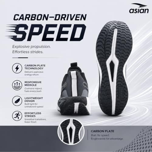 Image of ASIAN Hypercushion Carbon-10 Men's Running Shoes | Carbon Plate Technology, Breathable Knit Upper, Memory Foam Cushioning for Running, Training