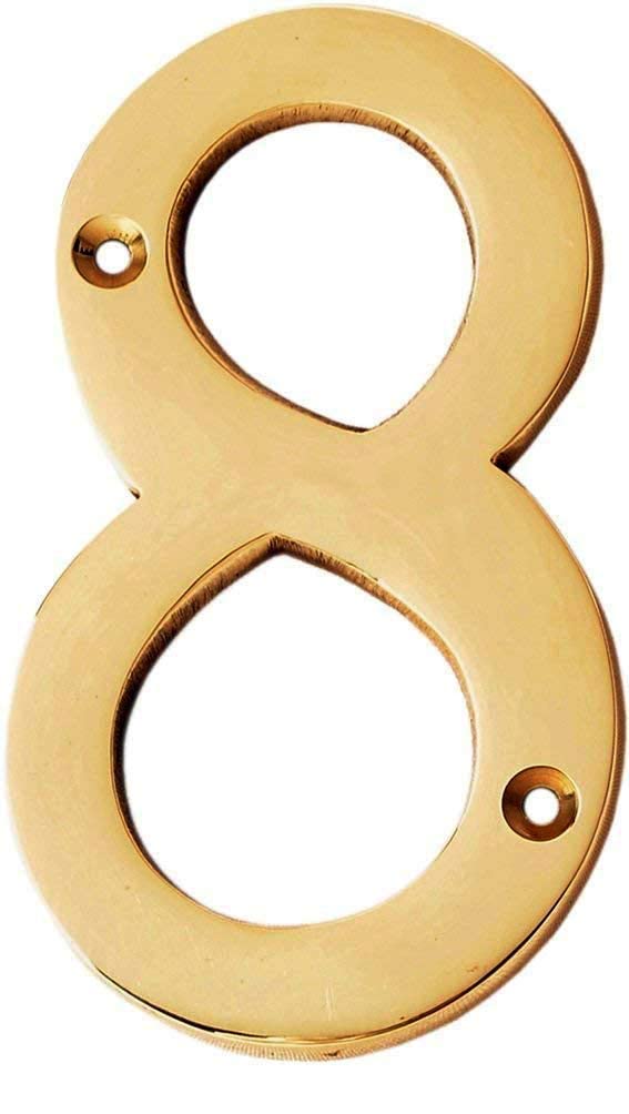 eSplanade 4" Brass House Hotel Door Number Plaque Sticky Numeric Numerical Digit 0-9 (8(eight))