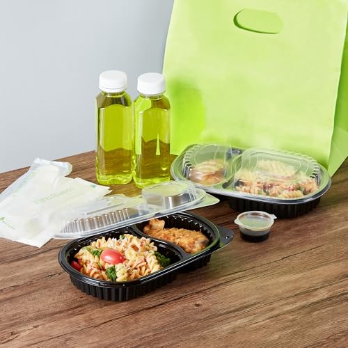 Image of Restaurantware-Chef 101 20 Ounce Meal Prep Containers, 100 Microwavable To Go Containers With Lids - Disposable, Freezable, Black Plastic Oval Food Containers, Pack Hot And Cold Food, For Takeaway