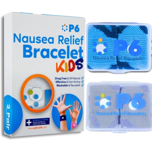 Image of P6 Motion Sickness Bands for Kids Children's Wristbands for Anti Nausea Sea Cruise Travel Car Sickness All-Natural Non Drowsy Relief Acupressure Treatment 2 Pack (Grey, Blue)