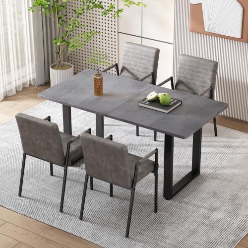 Merax Mesa de comedor de estilo industrial, mesa de comedor rectangular de hierro, mesa gris para comedor y cocina, mesa moderna de ocio, simple y práctica