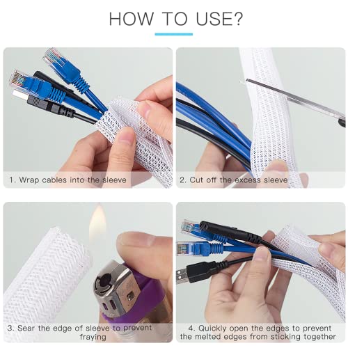 Image of AGPTEK Cable Sleeve, 6.6ft - 1.5 inch Cable Management Desk Cord Cover Organizer Wire Hider for Home Office Computer TV Wire Loom Tubing Pet Proof Cord Protector from Cat Dog Chewing, White
