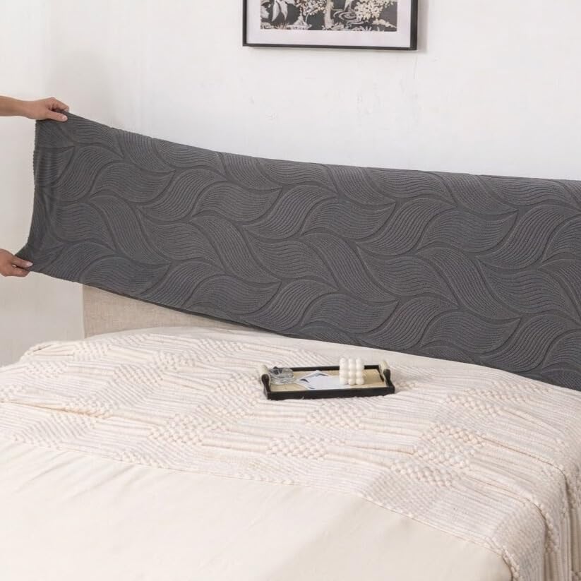 Image of HOMETHREADS Stretchable Lycra /Velvet Headboard Cover | Soft, Dust-Proof & Wrinkle-Resistant Bed Back Protector | Fits Leather, Wooden & Fabric Bedsides | for 6ft to 6.5ft Beds (Grey, 178x65Cm)