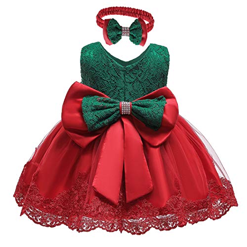 Baby Girl Dresses Ruffle Lace Pageant Party Wedding Flower Girl Dress with Headwear(Green&Red 6M) Baby Girl Dresses Ruffle Lace Pageant Party Wedding Flower Girl Dress with Headwear(Green&Red 6M)