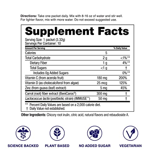 Well Traveled Immune Activator | Daily Immune Support Supplement Drink Mix | Prebiotics, Postbiotics, Vitamin C, Vitamin D, Zinc | Natural Ingredients | No Added Sugar | Lemon Flavor | 10 Count #TOP6