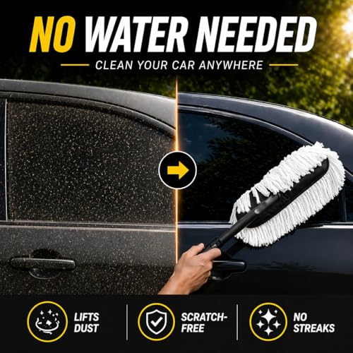 Image of Car Duster Microfiber Brush with Long Handle, Scratch-Free Exterior Car Dust Remover, Paraffin Wax Coated Fibers for Quick Dust Removal, Vehicle Cleaning Accessories