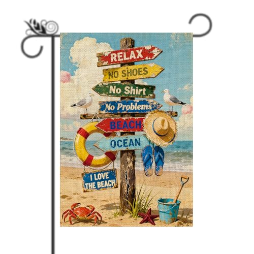 Beach Decor - Summer Beach Garden Flag Burlap Vertical Double Sided Farmhouse Yard Outdoor Decorations 12.5 x 18 Inch