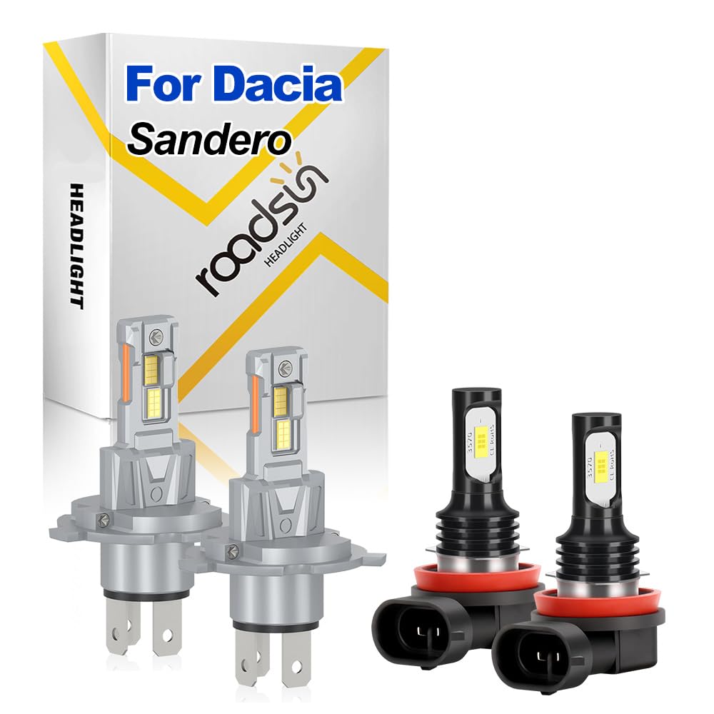 Lampadina LED per auto, 20000LM, 6000K Bianco, Fari a doppia funzione H4, Fendinebbia H11, Fari LED antiabbagliamento, Plug-and-play per installazione immediata, For Dacia Sandero 2007-2012