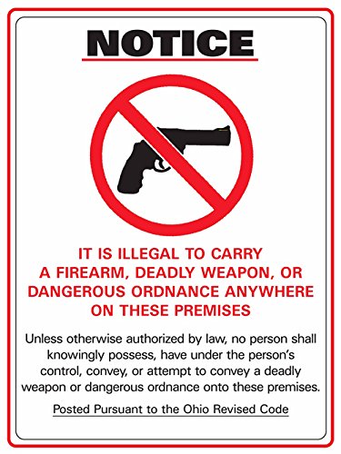 ZING 2805S Concealed Carry Sign, Ohio, 14Hx10W, Recycled Polystyrene Self-Adhesive