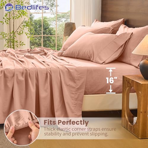Image of Bedlifes 100% French Linen King Bed Sheet Set - 16 inch Deep Pocket, 4-Piece | Soft & Durable, Breathable & Cooling, Pure Flax Linen, OEKO-TEX Certified, Moisture-Wicking, Easy Care, Machine Washable