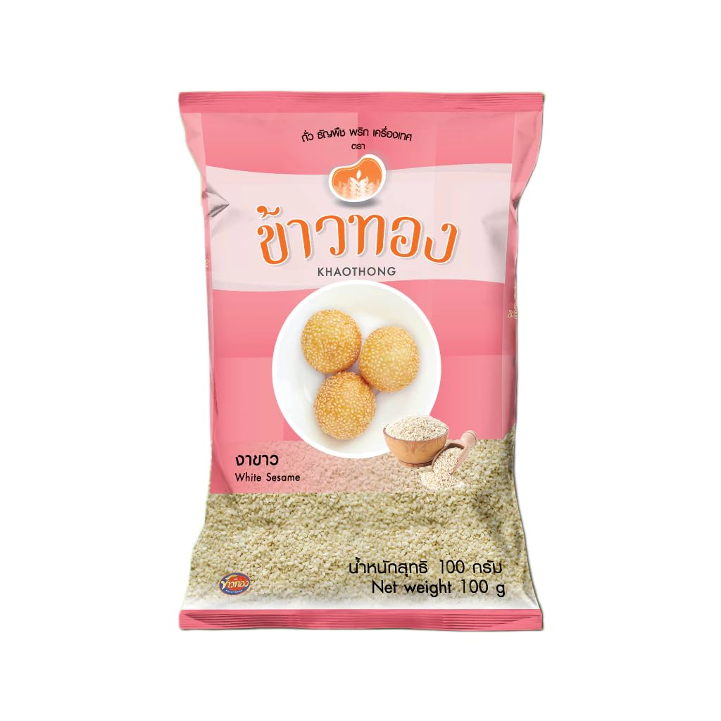 ข้าวทอง Golden Grains Raw Hulled White Sesame Seeds | Untoasted for Baking, Cooking & Topping | Nutrient-Dense | Resealable Pouch 100g