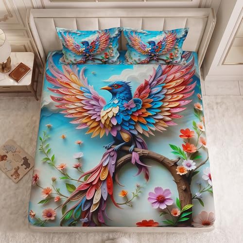 Image of 240 TC Cotton Double Bedsheet for King Bed (225x250 Cm) | 7D Digital Printed Double Bedsheet with 2 Pillow Covers | Soft, Wrinkle Packaging - Pheonix