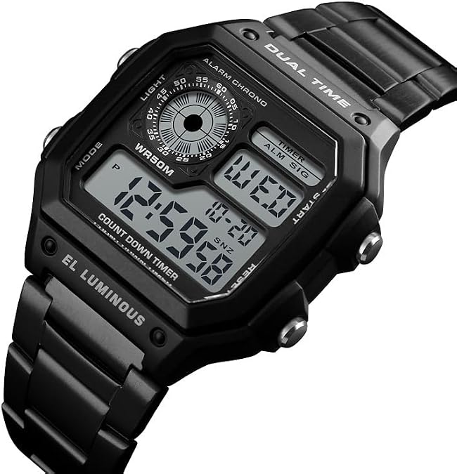 PASOY Men's Digital Sport Watch Waterproof Dual Time Stopwatch Countdown