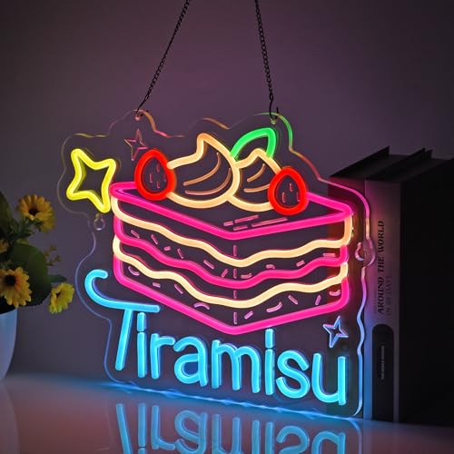 Image of Tiramisu Neon Sign,USB Powered Dimmable Wall Decor LED Light | Neon Lights Hanging Wall Art Decoration for Restaurant Shop Store Bar Cafe Bakery Party Home Decor,Ultra Bright,14.57 inchx12.2 inch