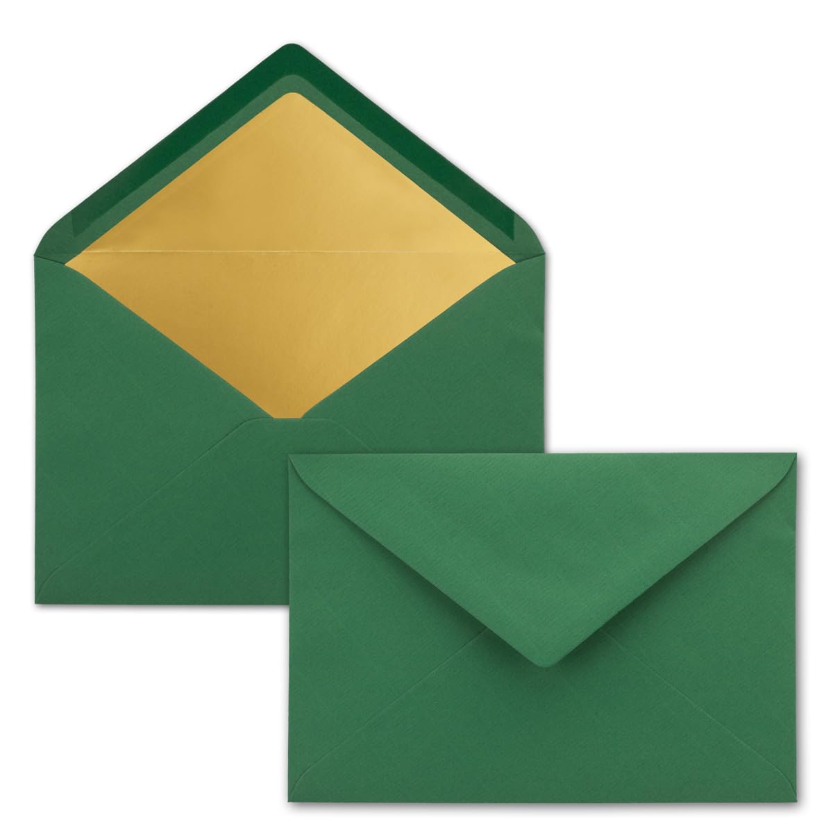 300 buste per lettere, formato C5, colore verde scuro, foderate con carta velina dorata, 110 g/m², 22,3 x 15,5 cm, incollaggio a umido