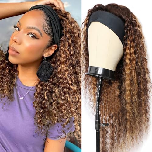 16nch Highlight Ombre Headband Wig Human Hair Deep Wave Human