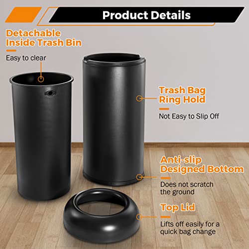 Image of BEAMNOVA Commercial Trash Can 16.5 Gallon Open Top Outdoor Indoor Garbage Enclosure Inner with Lid Inside Barrel 14.6 * 32.7 inch Stainless Steel Industrial Waste Container